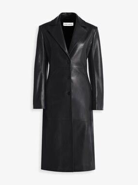 Nour Hammour Black Leather Longline Coat 36 - NWT